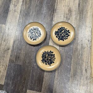 Pfaltzgraff Folk Art Blue Floral on Tan Dinner Plates- 3